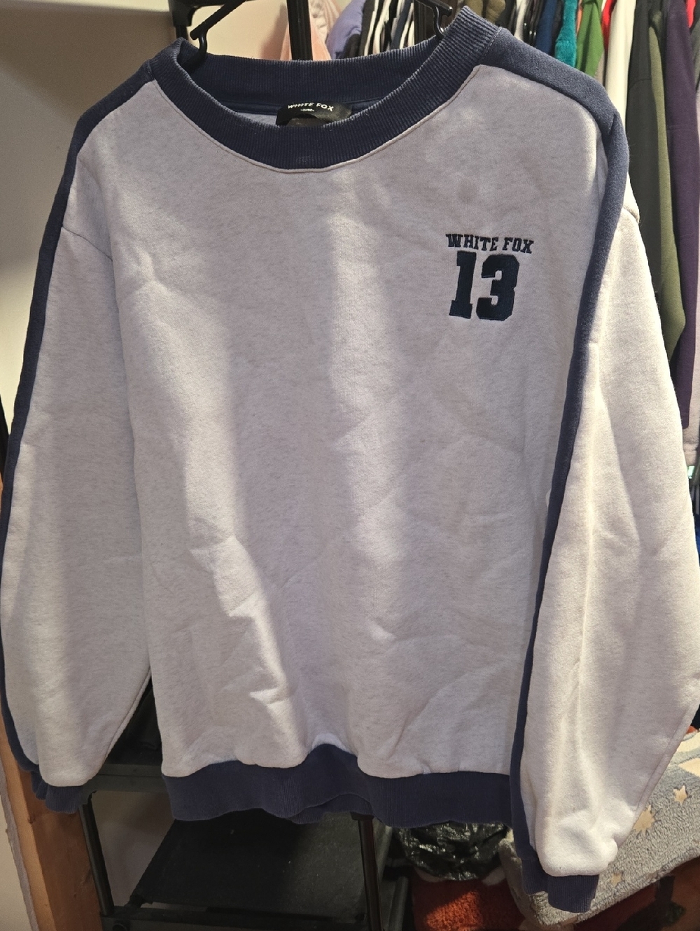 White Fox Boutique Light Gray & Navy Crew Sweatshirt with '13' Graphic